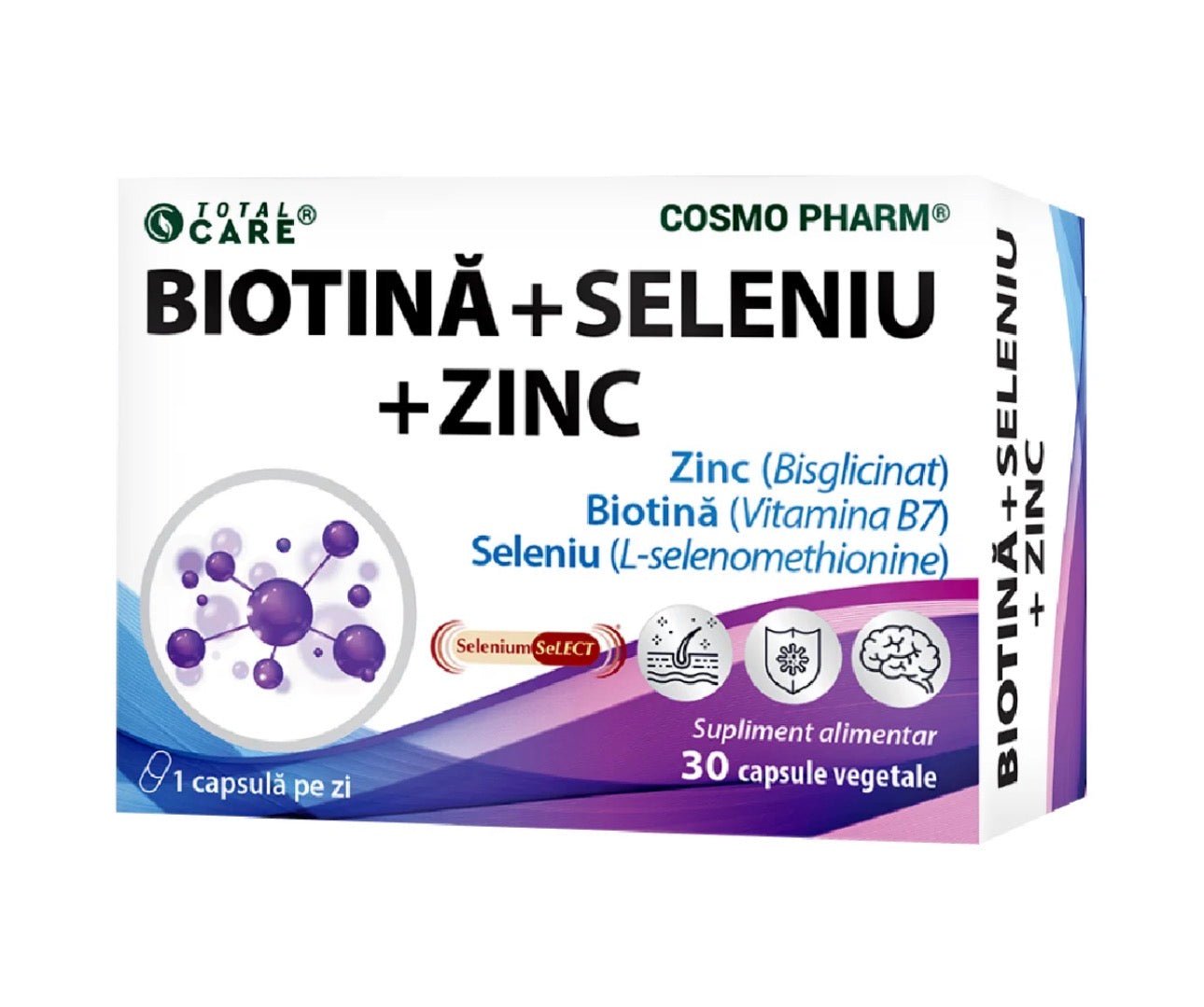 Biotina + Seleniu + Zinc, 30 capsule vegetale, Cosmo Pharm - Cheia Sănătății